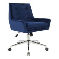 OSP Home Furnishings QUN26-V38 Quinn Office Chair in Midnight Blue Velvet with Chrome Base